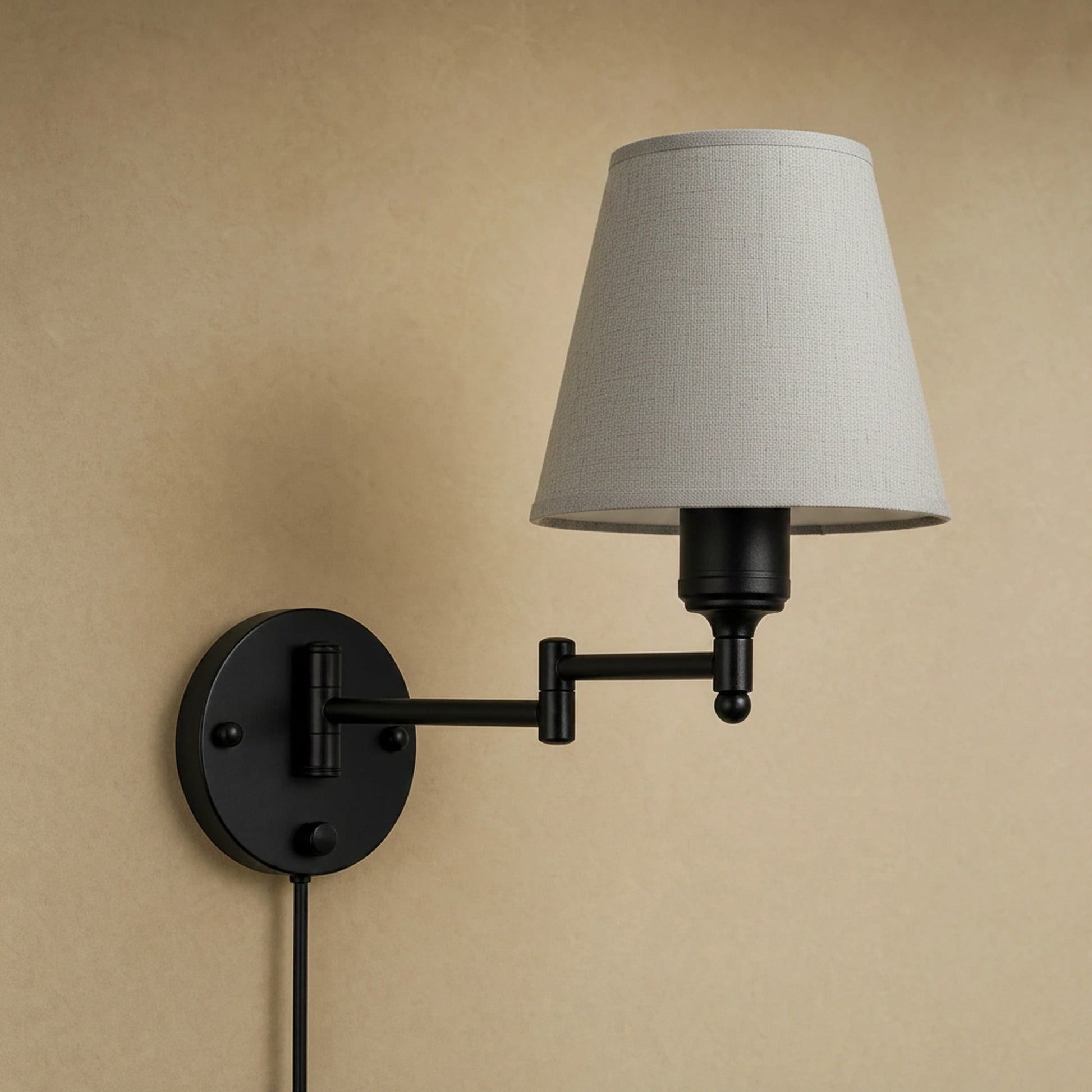 Runen grey fabric wall reading light with articulated arm, packshot | Wickleigh