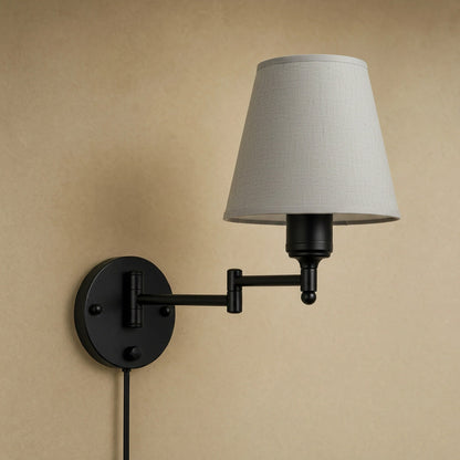 Runen grey fabric wall reading light with articulated arm, packshot | Wickleigh