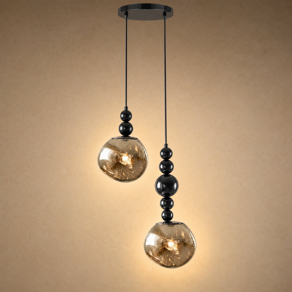 Kolna art deco two light cascade pendant on a 20 cm round ceiling plate | Wickleigh
