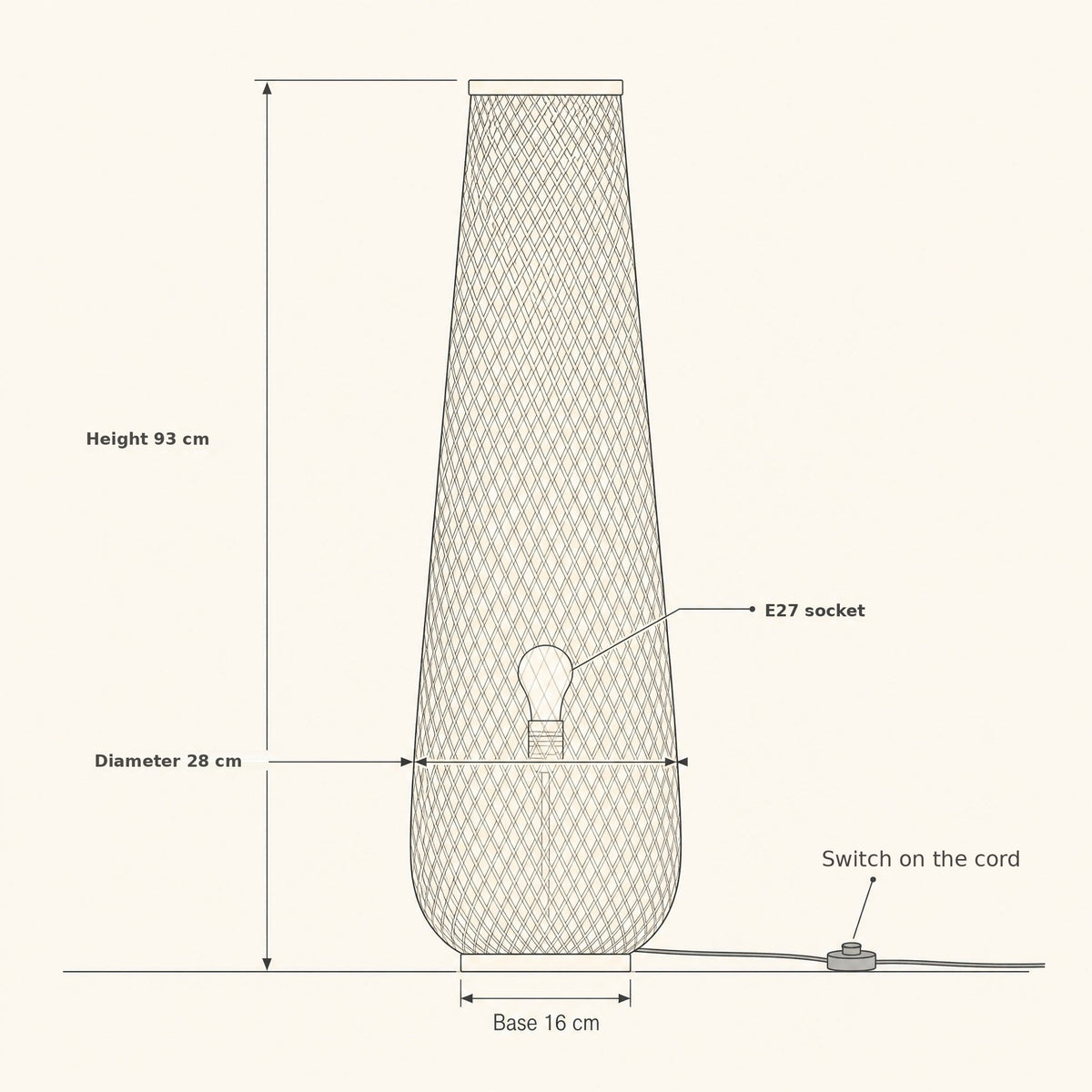 Eirin bamboo floor lamp size guide