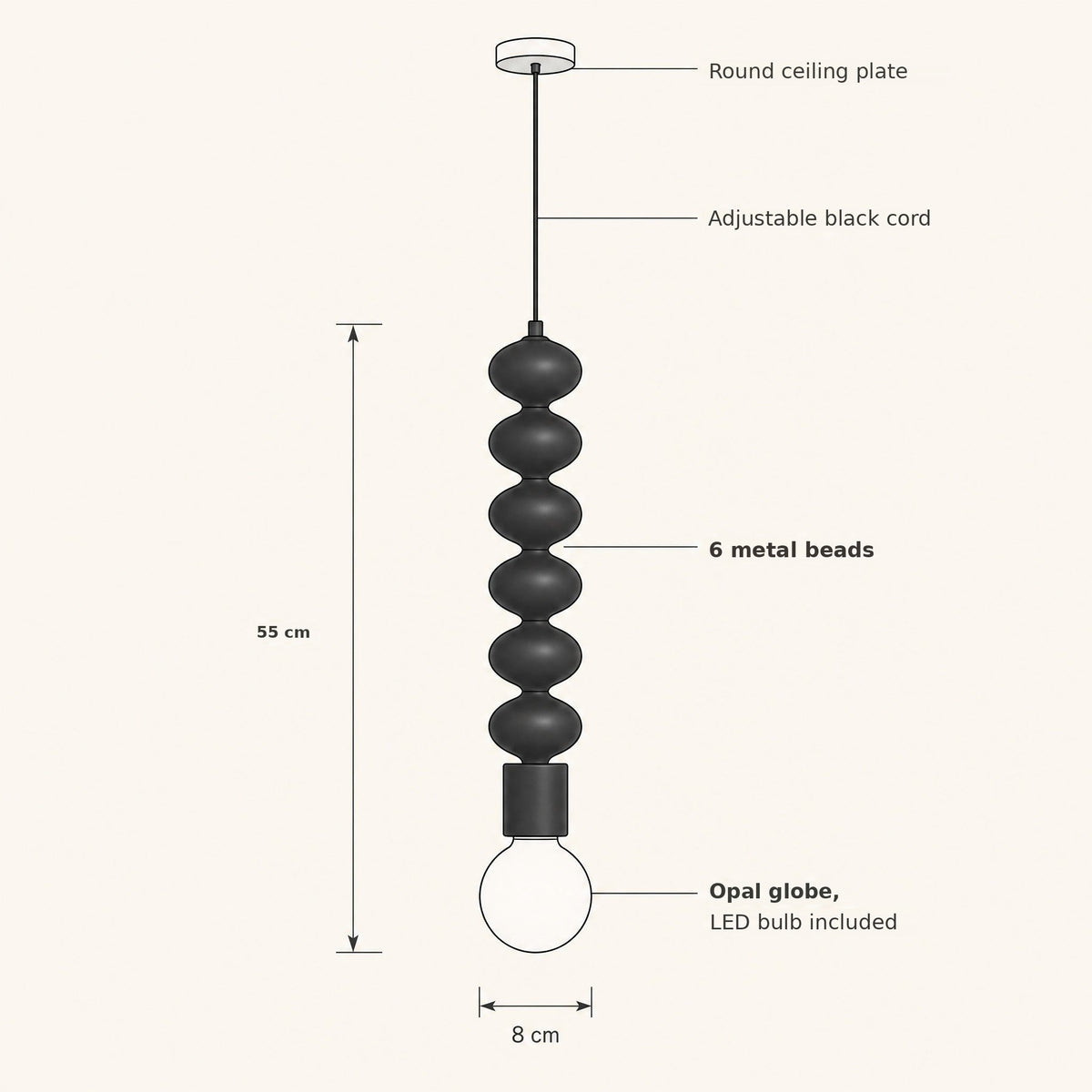 Kavlin beaded pendant light size guide