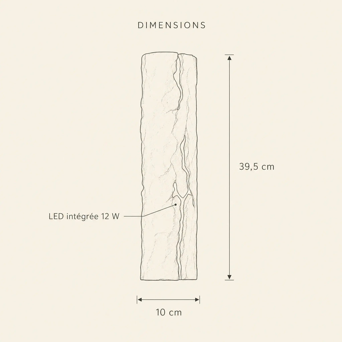 Dimensions of the Brevna wall light, 39.5 x 10 cm, 12W integrated LED | Wickleigh