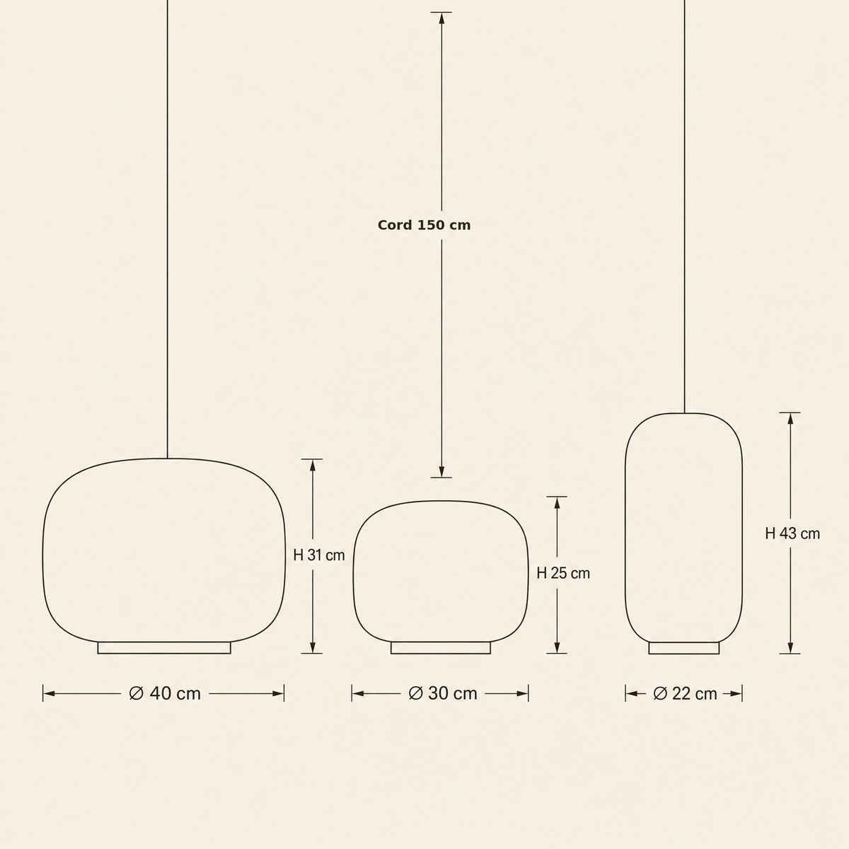 Ulvin coloured glass pendant light size guide
