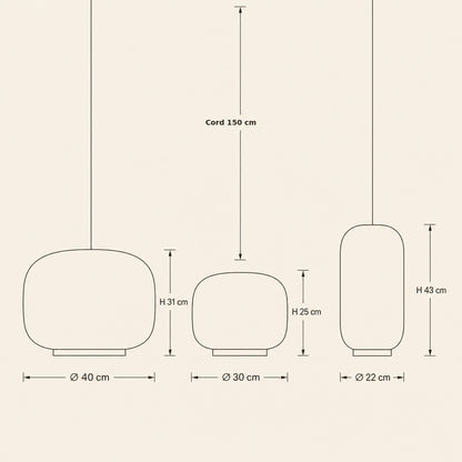 Ulvin coloured glass pendant light size guide
