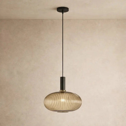 Tinna coloured glass pendant light, retro wave shade, packshot | Wickleigh