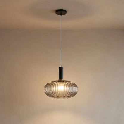 Tinna coloured glass pendant light, retro wave shade, packshot | Wickleigh