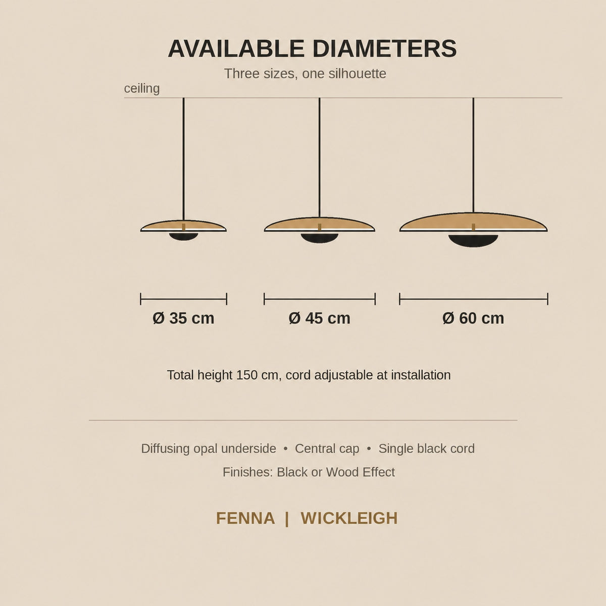 Fenna disc pendant light size guide