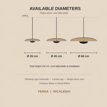 Fenna disc pendant light size guide