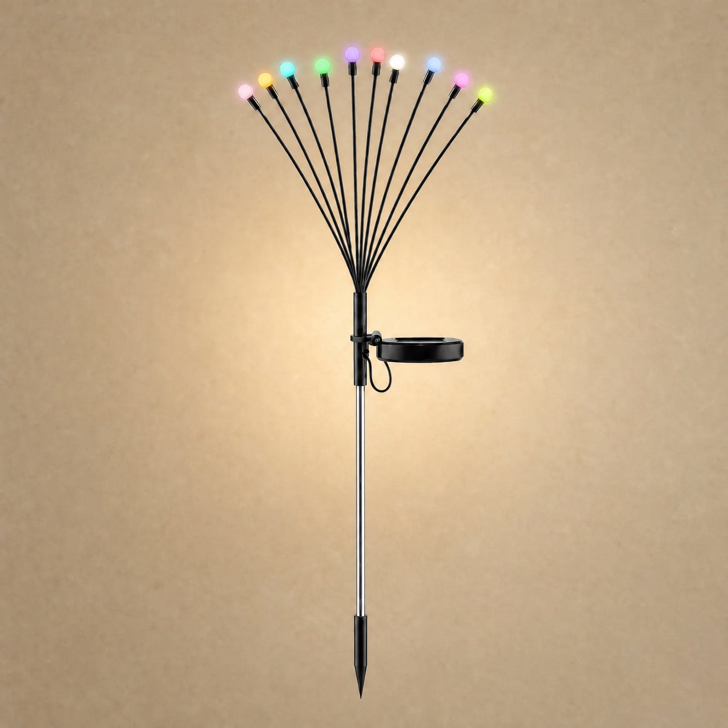 Islin solar garden stake in the multicolour version, ten fireflies cycling through seven shades | Wickleigh