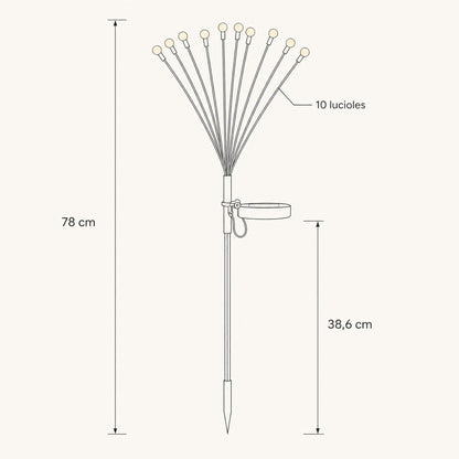 Dimension diagram of the Islin solar stake, total height 78 cm, stake 38.6 cm, ten fireflies | Wickleigh