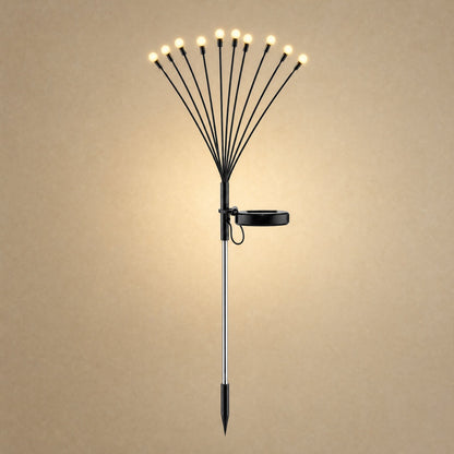 Islin solar garden stake with ten fireflies on flexible stems, stainless steel and adjustable solar panel | Wickleigh