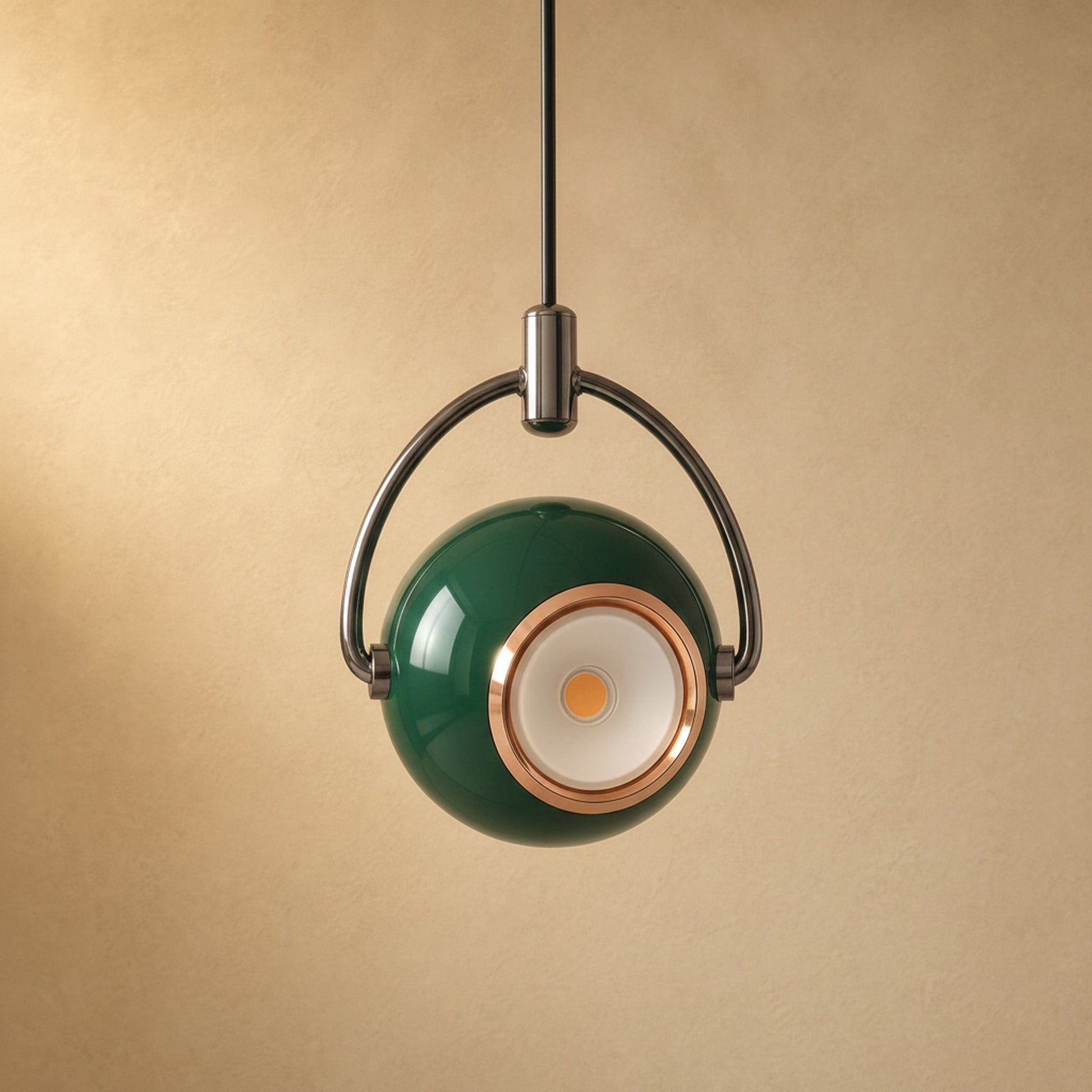 Broin pine green pendant light, swivelling lacquered globe | Wickleigh