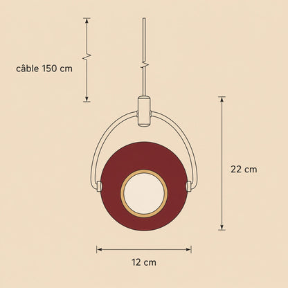 Dimensioned diagram of the Broin pendant light, 12 cm globe, 22 cm height, 150 cm adjustable cable | Wickleigh