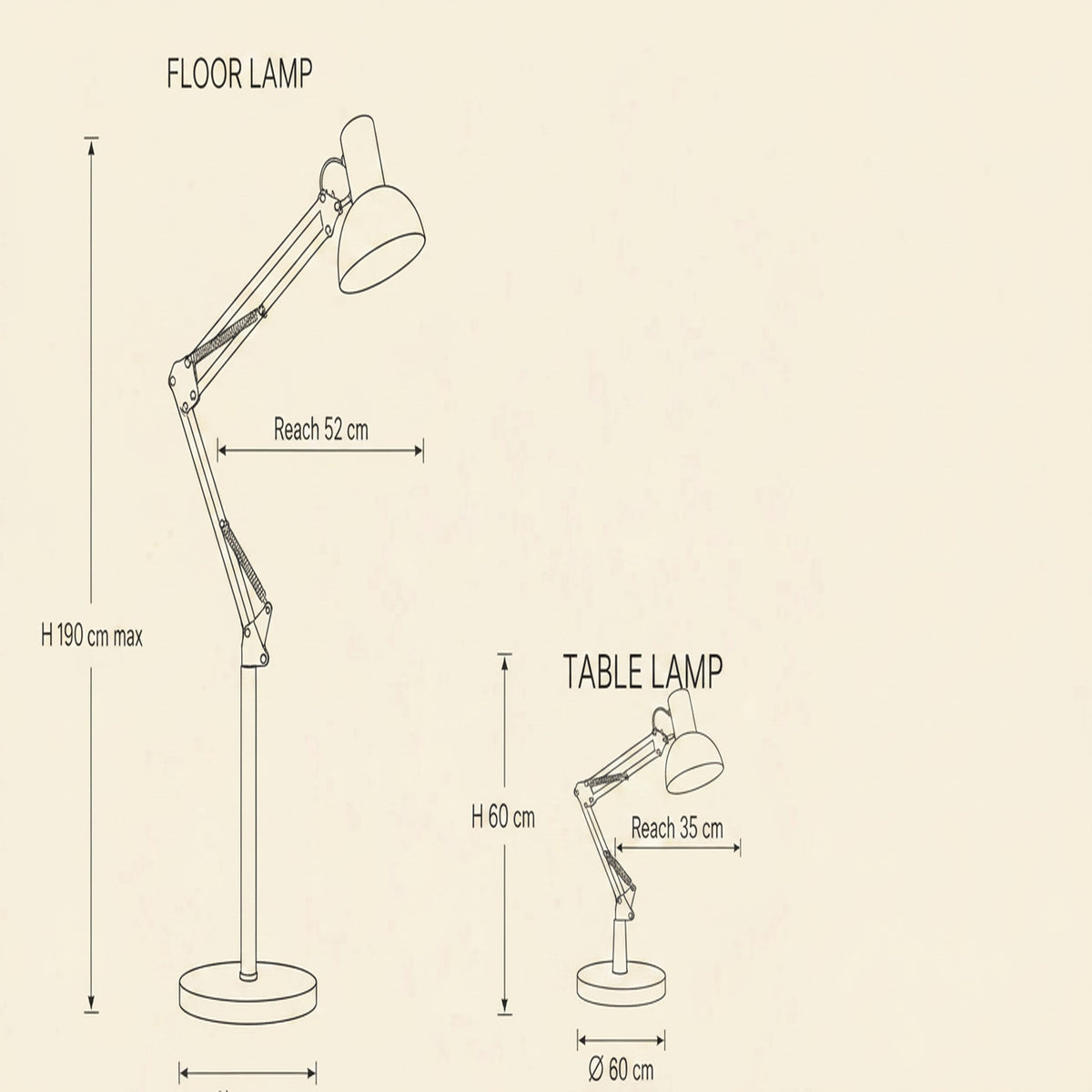Melen reading lamp size guide
