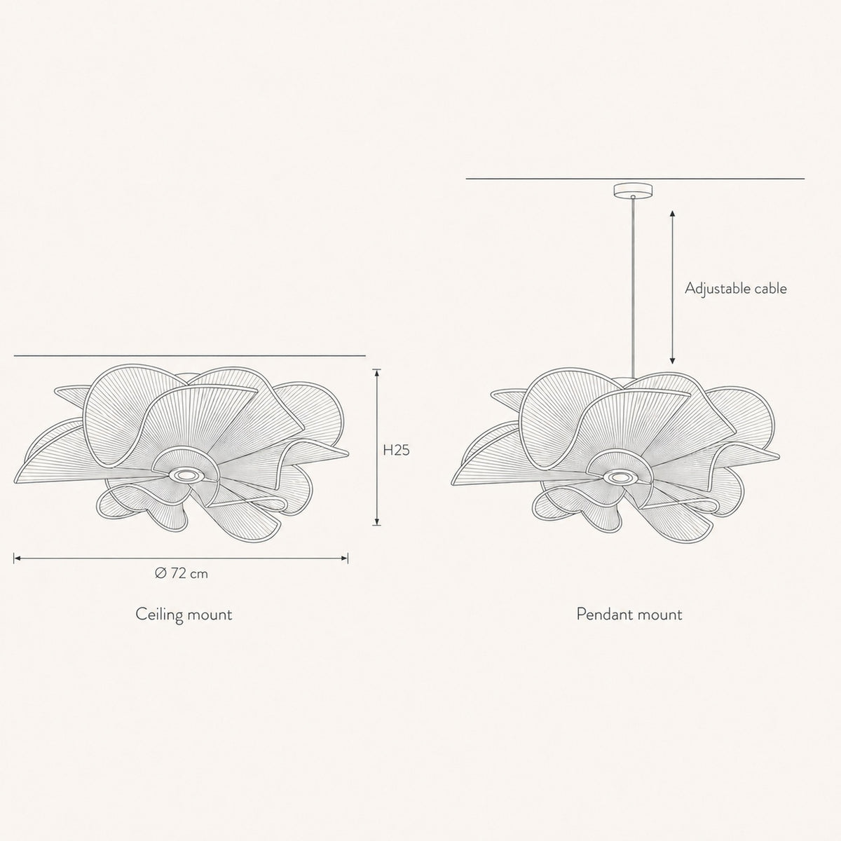 Eswen flower ceiling light size guide