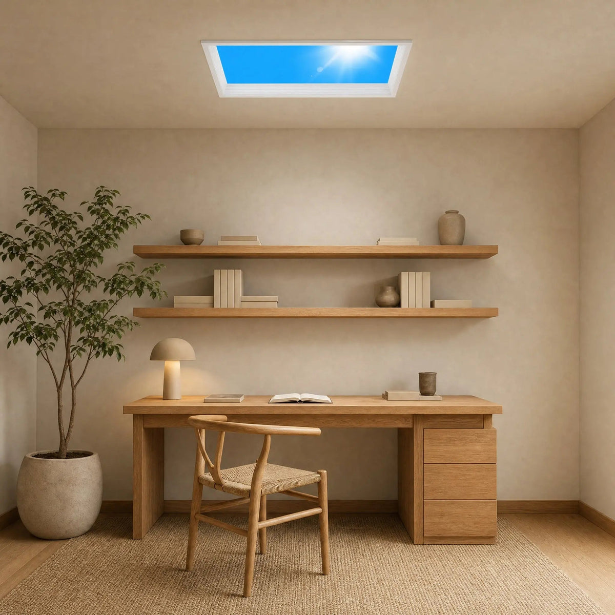 Wyrren blue sky ceiling light in a bright home office | Wickleigh