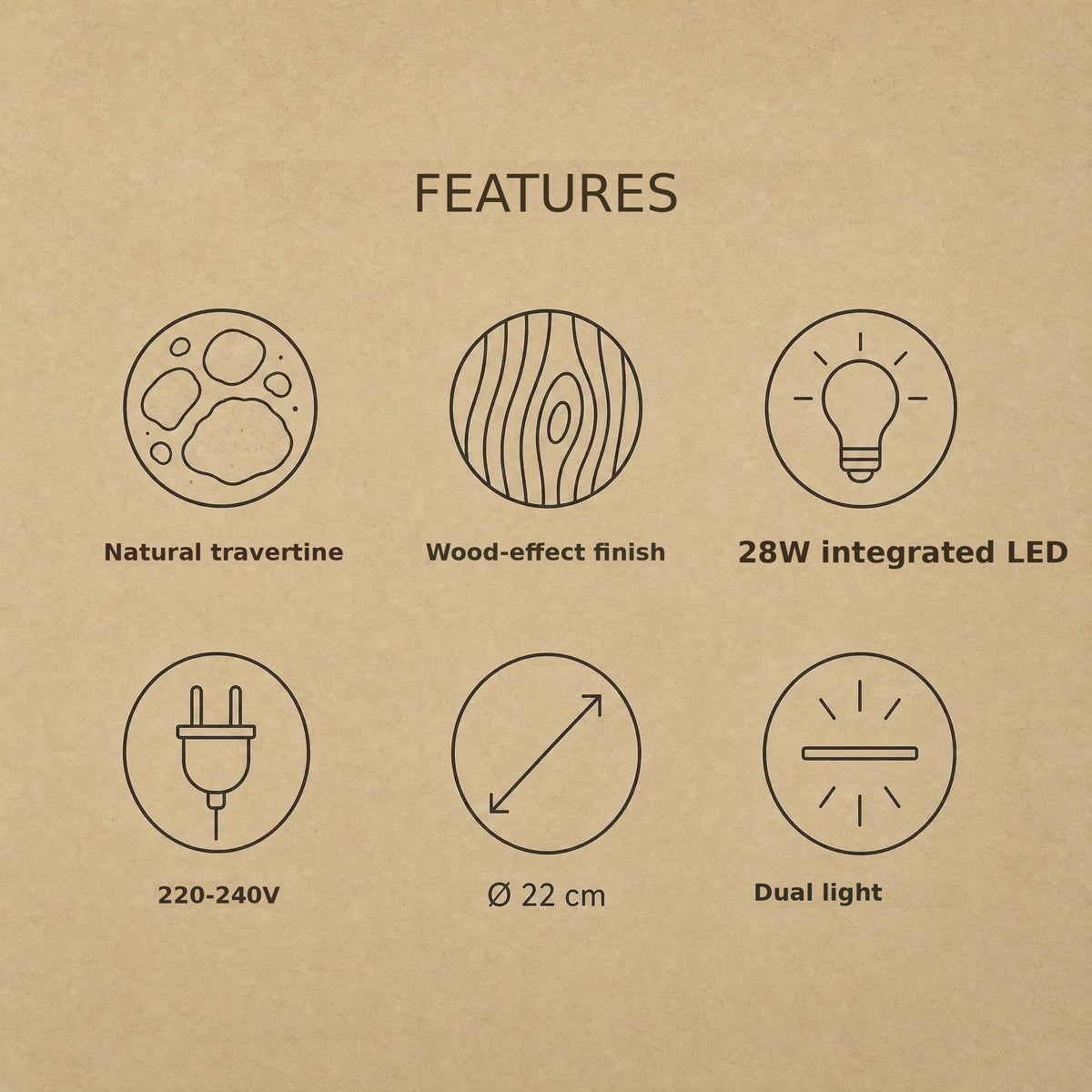 Halin travertine flush ceiling light features