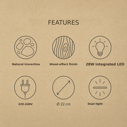 Halin travertine flush ceiling light features