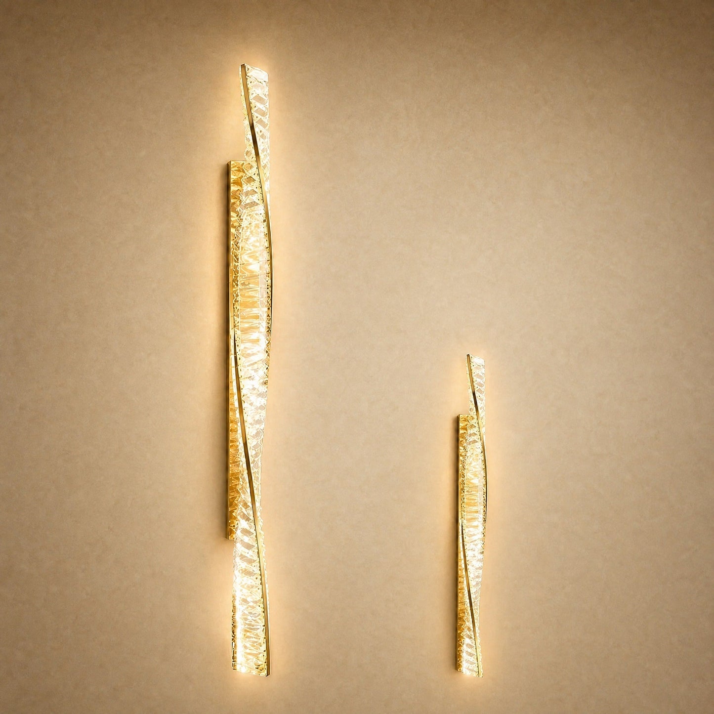 The two heights of the Frena crystal wall light, 50 and 100 cm | Wickleigh