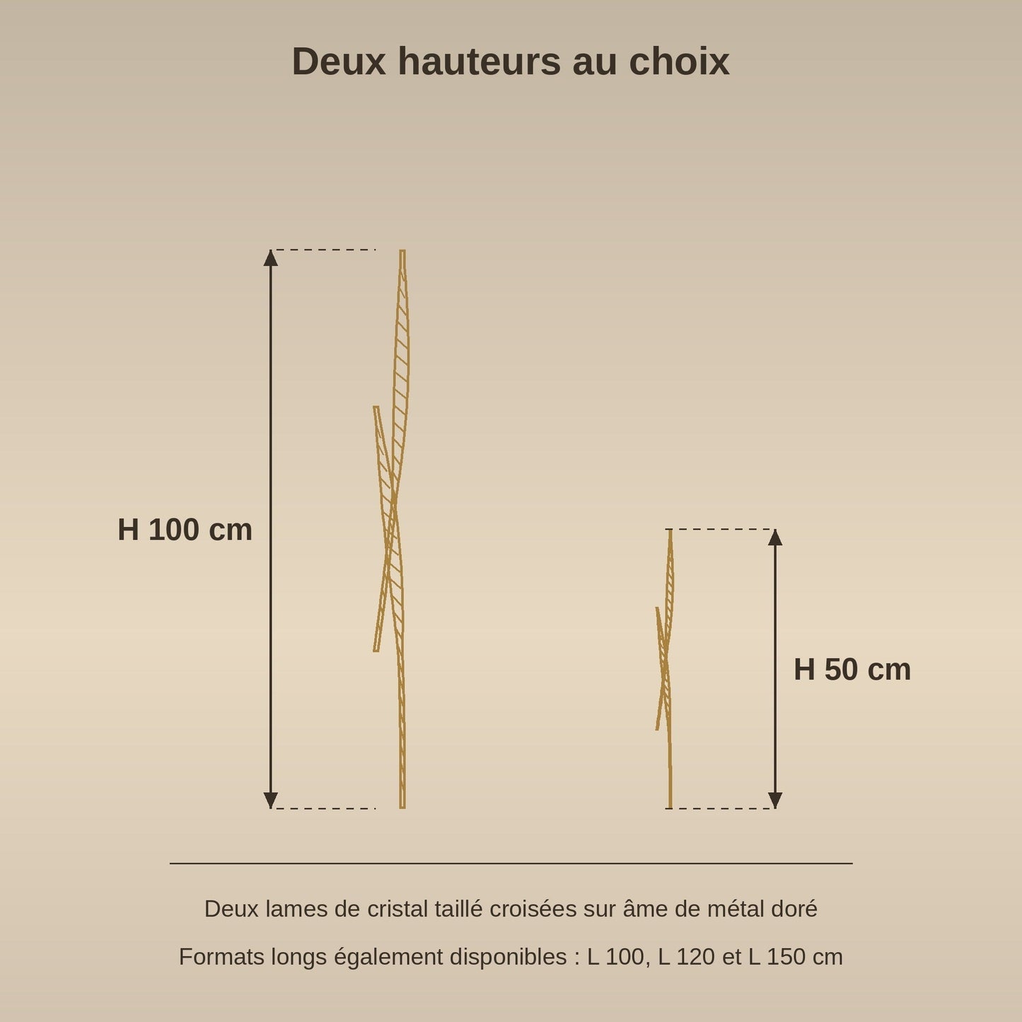Dimension diagram of the Frena crystal wall light, heights 50 and 100 cm | Wickleigh