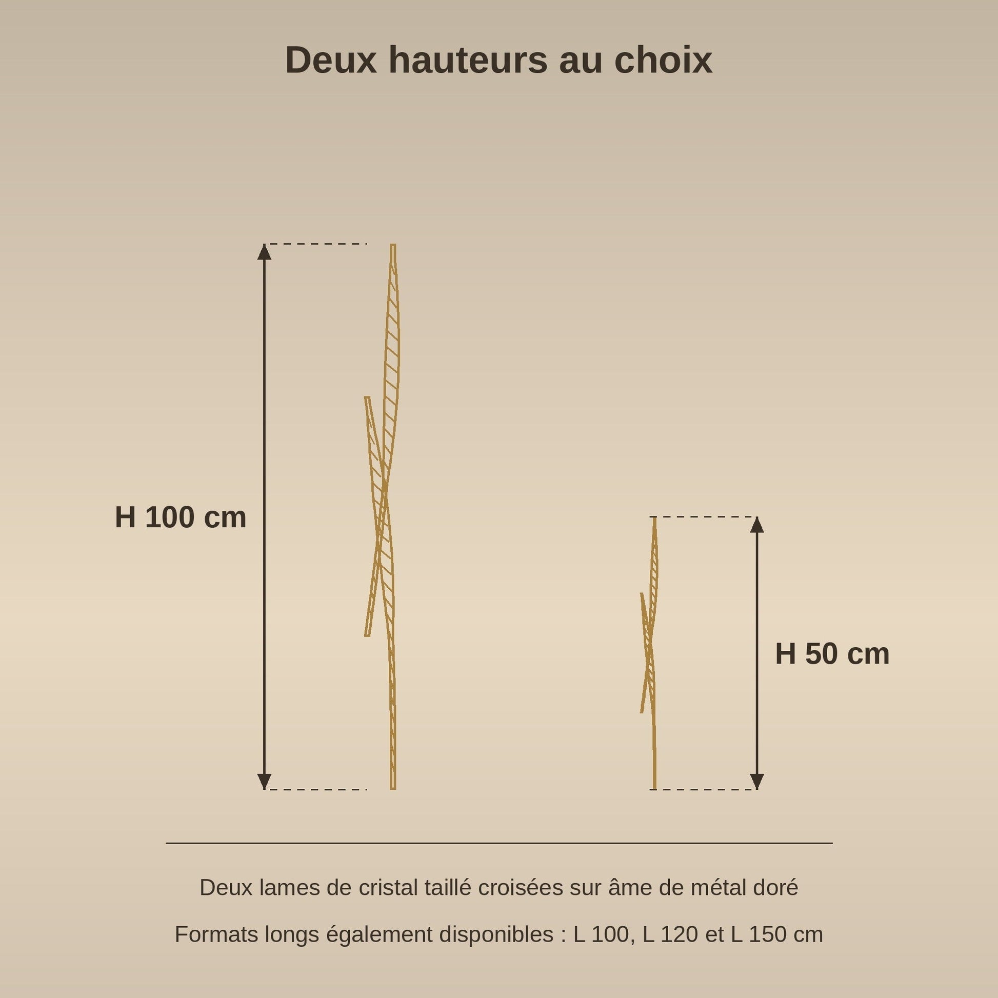Dimension diagram of the Frena crystal wall light, heights 50 and 100 cm | Wickleigh
