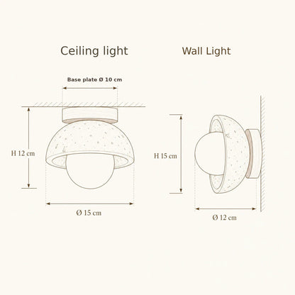 Melna travertine ceiling light and wall light size guide