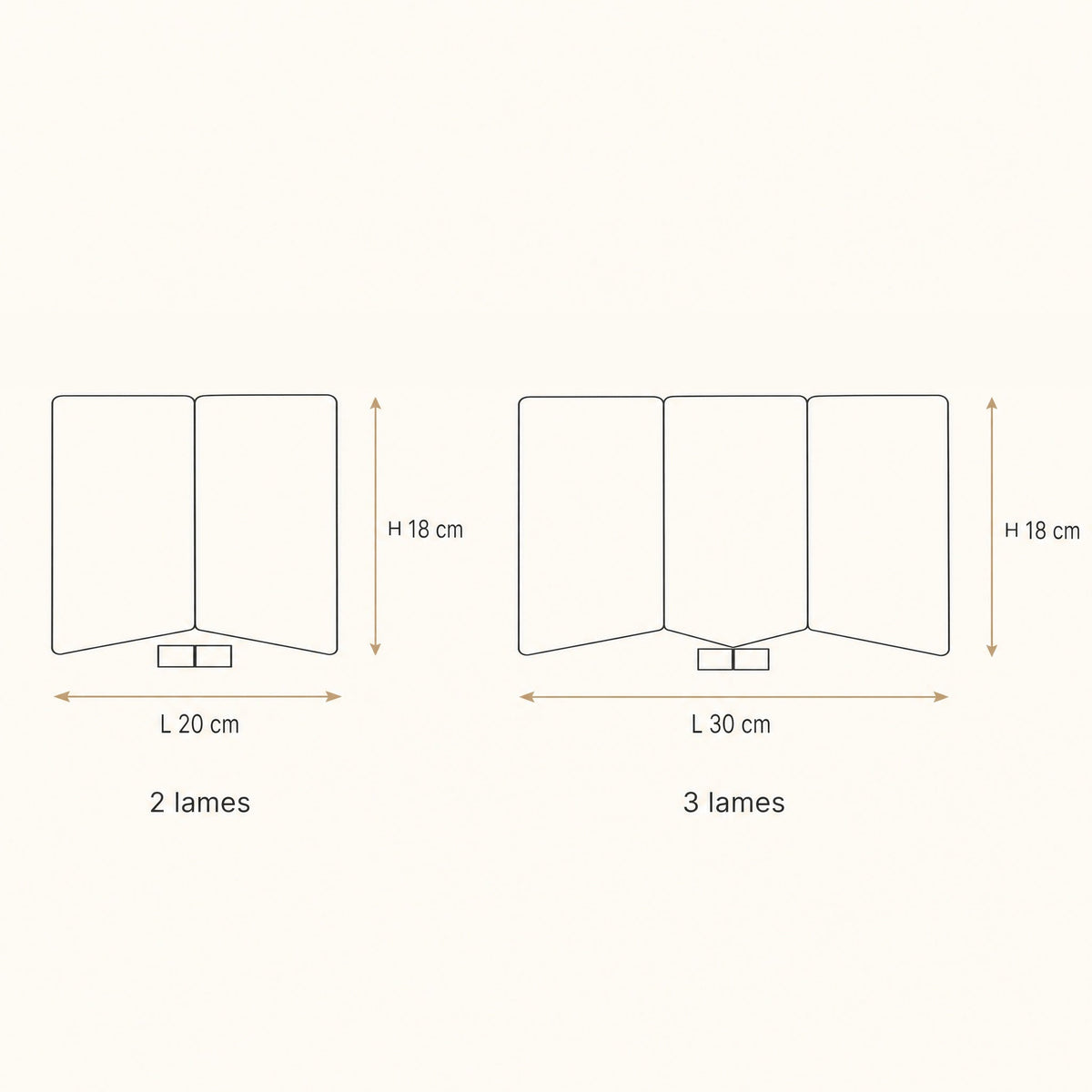 Dimension diagram of the Gylen ceiling light, 2-blade 20cm model and 3-blade 30cm model | Wickleigh