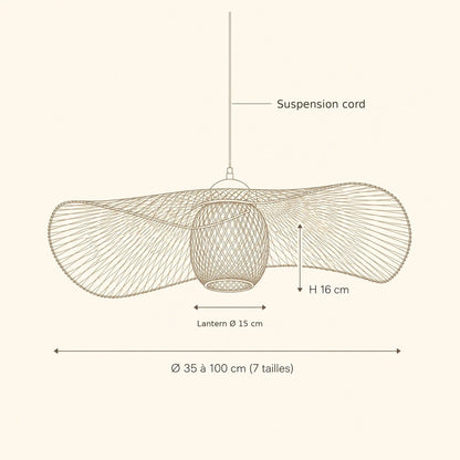 Einell woven bamboo pendant light size guide