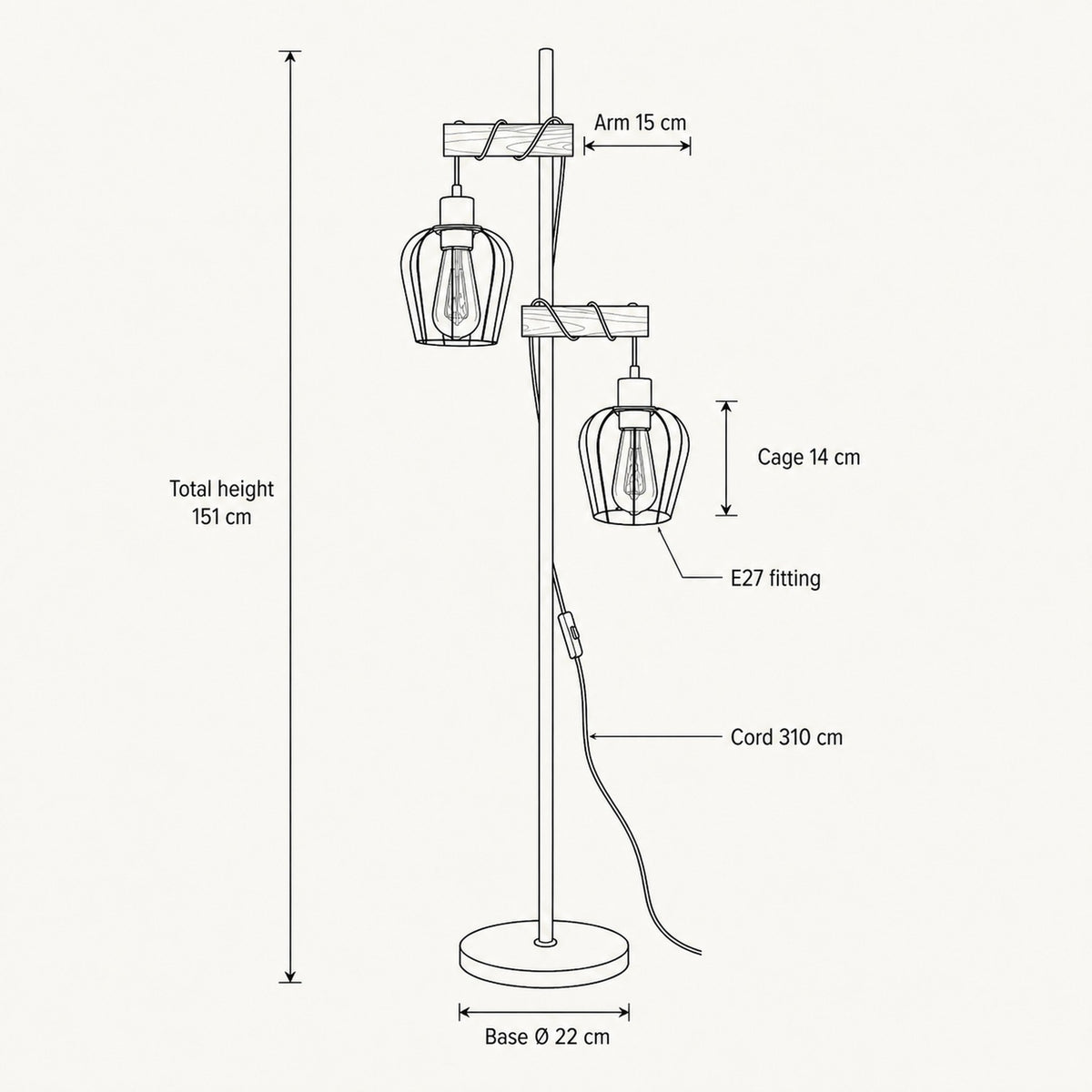 Telna industrial floor lamp size guide