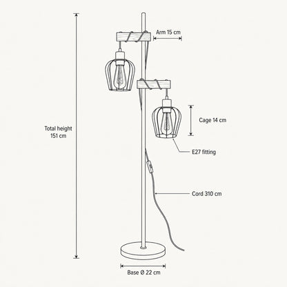 Telna industrial floor lamp size guide