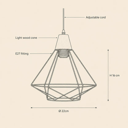 Fyrra diamond cage pendant light size guide