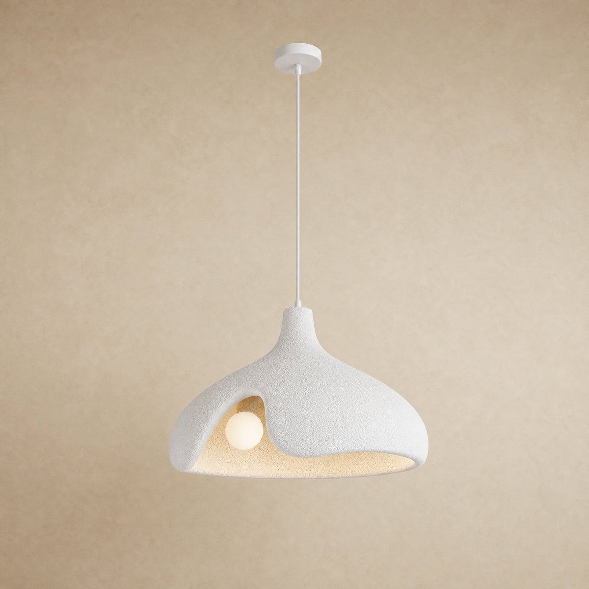 Elrin white sanded stone-effect pebble pendant light for kitchen island, Ø40cm | Wickleigh