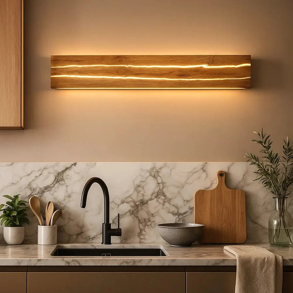 Corven wood wall light, backlit crack effect | Wickleigh