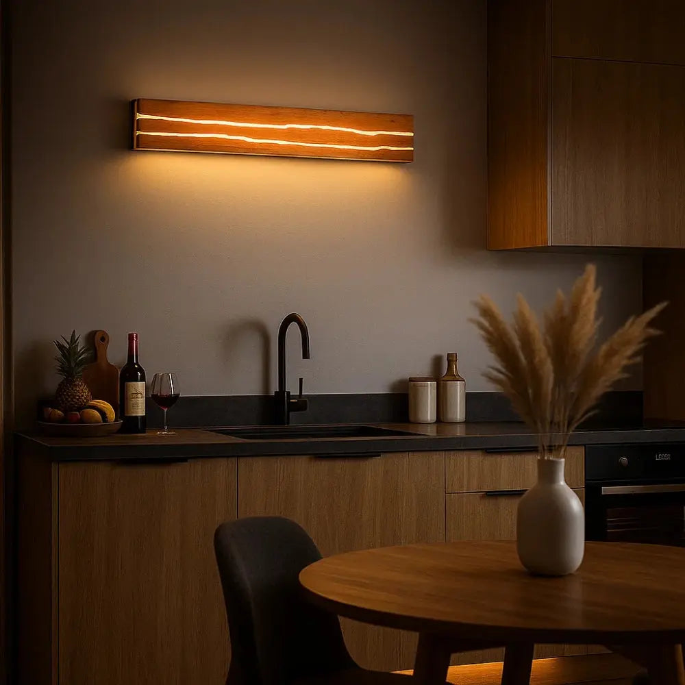 Corven wood wall light, backlit crack effect | Wickleigh