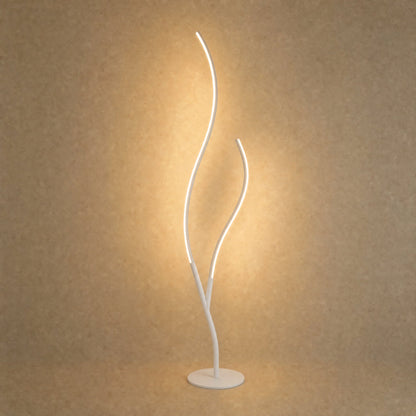 Eyrra LED floor lamp in matt white finish, two curving branches, 145 cm | Wickleigh