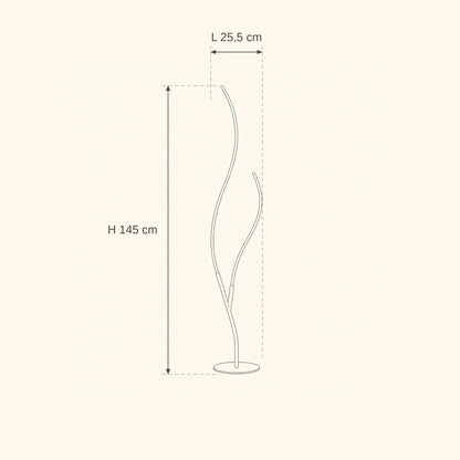 Dimension diagram of the Eyrra LED floor lamp, height 145 cm and width 25.5 cm | Wickleigh