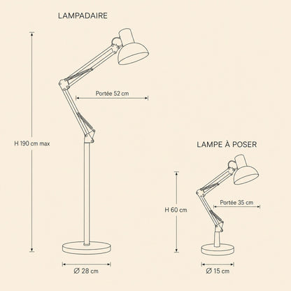 Dimension diagram of the 190 cm floor lamp and the 60 cm table lamp | Wickleigh