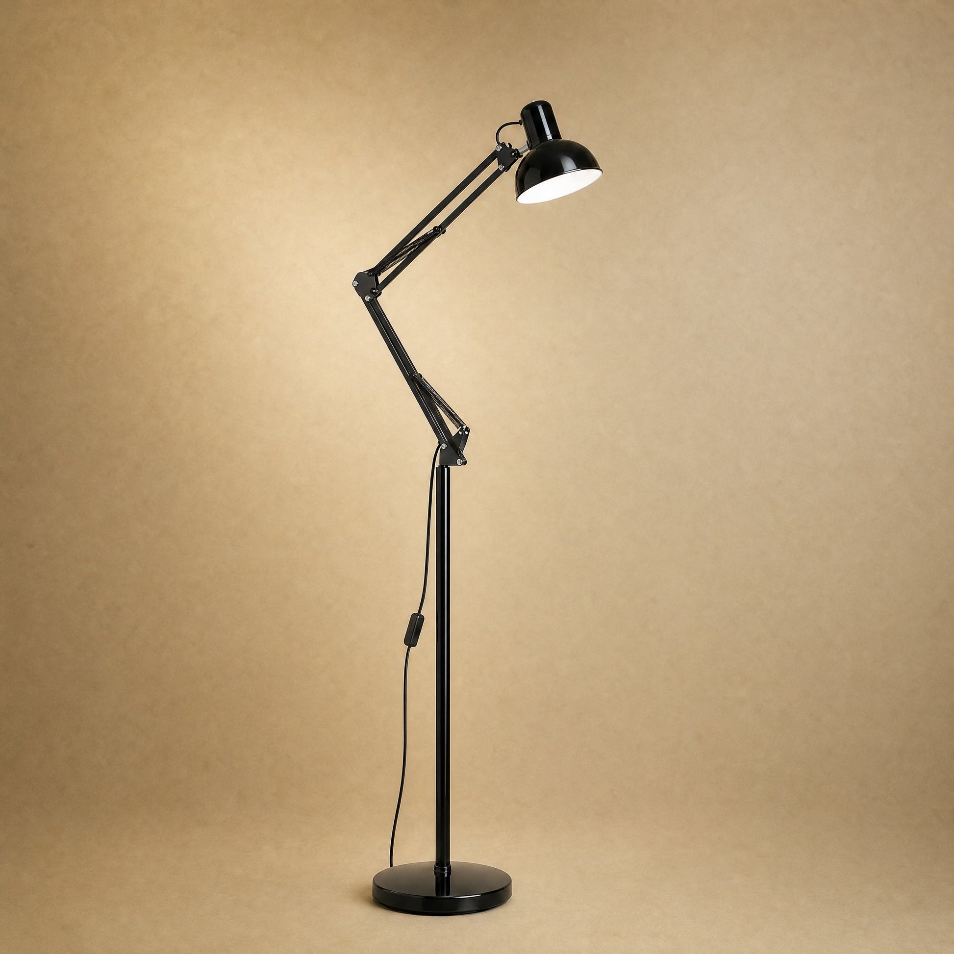 Melen floor reading lamp with articulated arm, lacquered black finish | Wickleigh