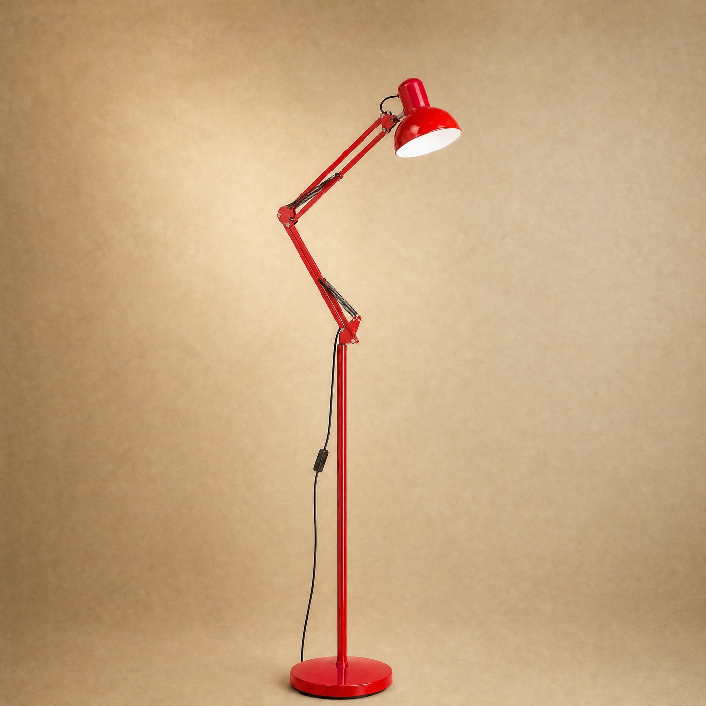 Melen floor reading lamp with articulated arm, lacquered red finish | Wickleigh