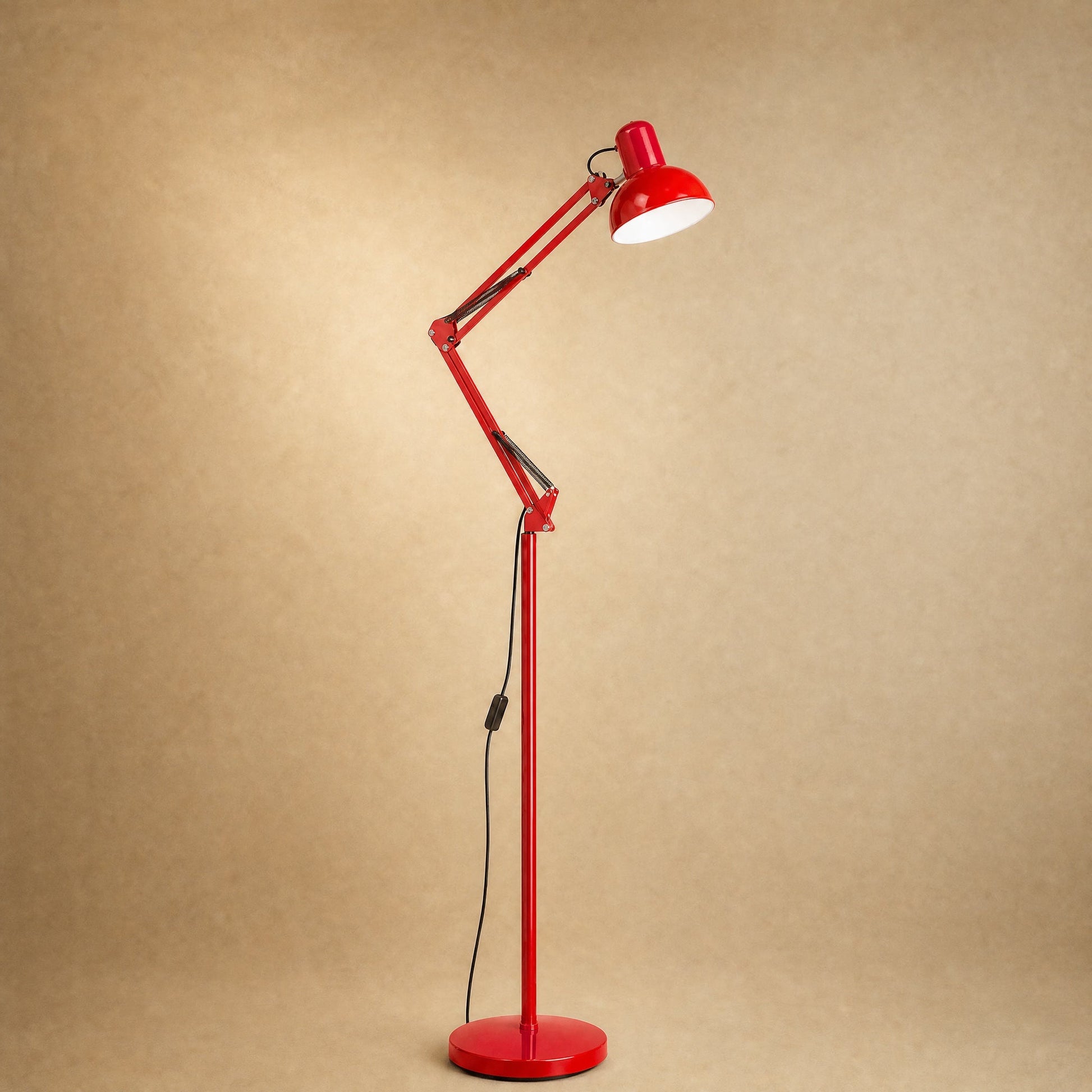Melen floor reading lamp with articulated arm, lacquered red finish | Wickleigh