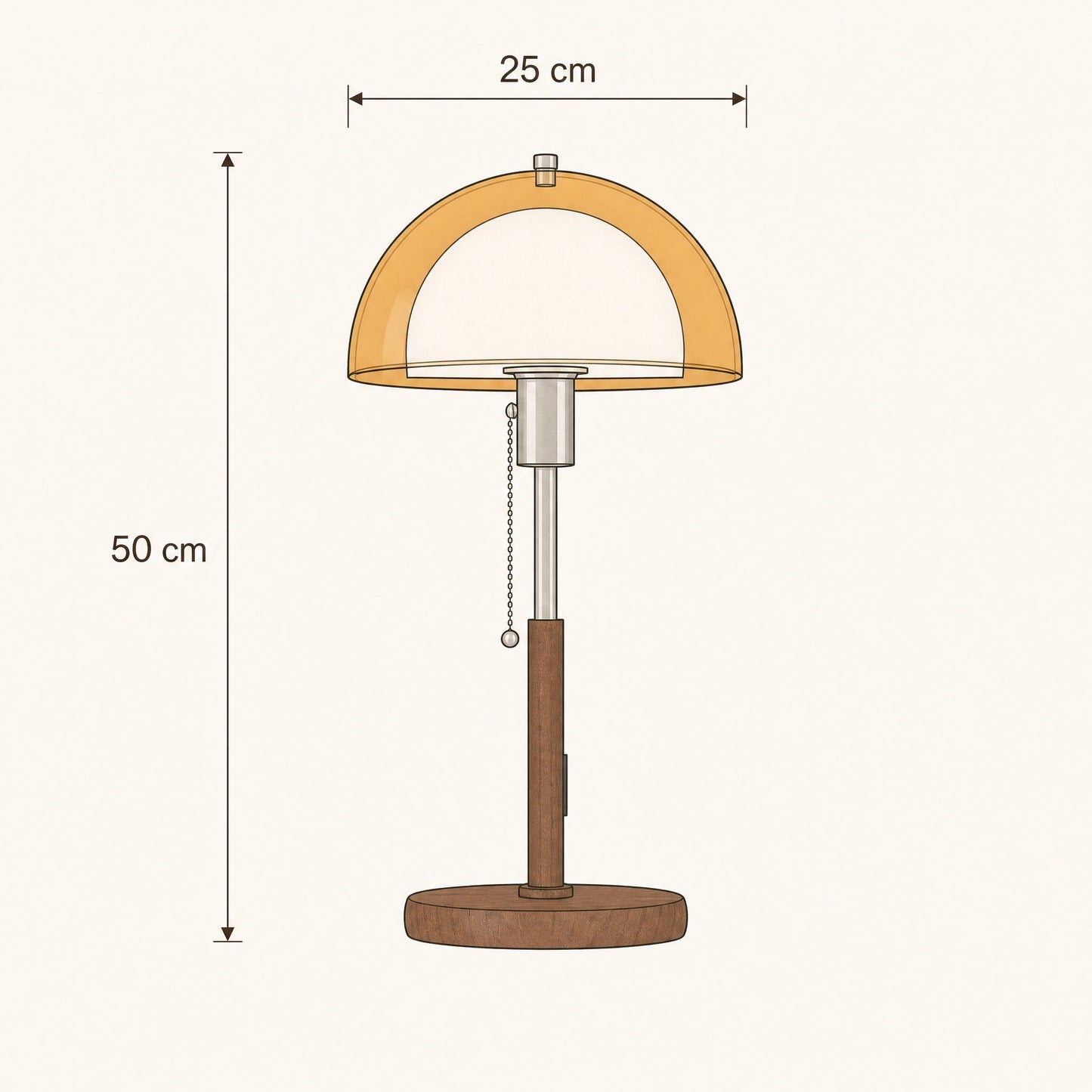 Dimension diagram of the Sorlin table lamp, 25cm dome and 50cm height | Wickleigh