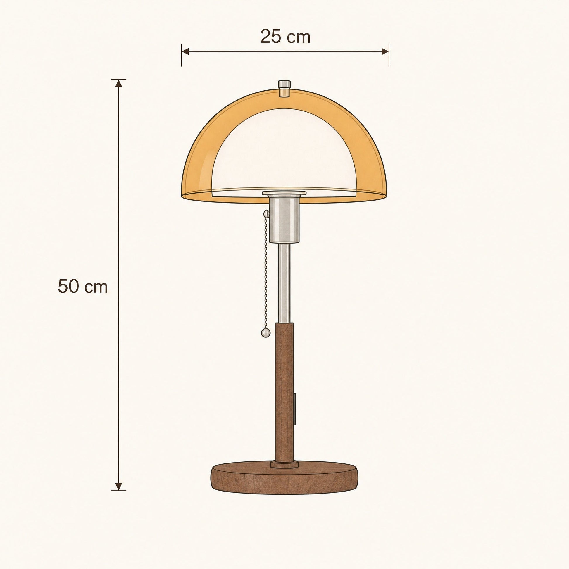 Dimension diagram of the Sorlin table lamp, 25cm dome and 50cm height | Wickleigh
