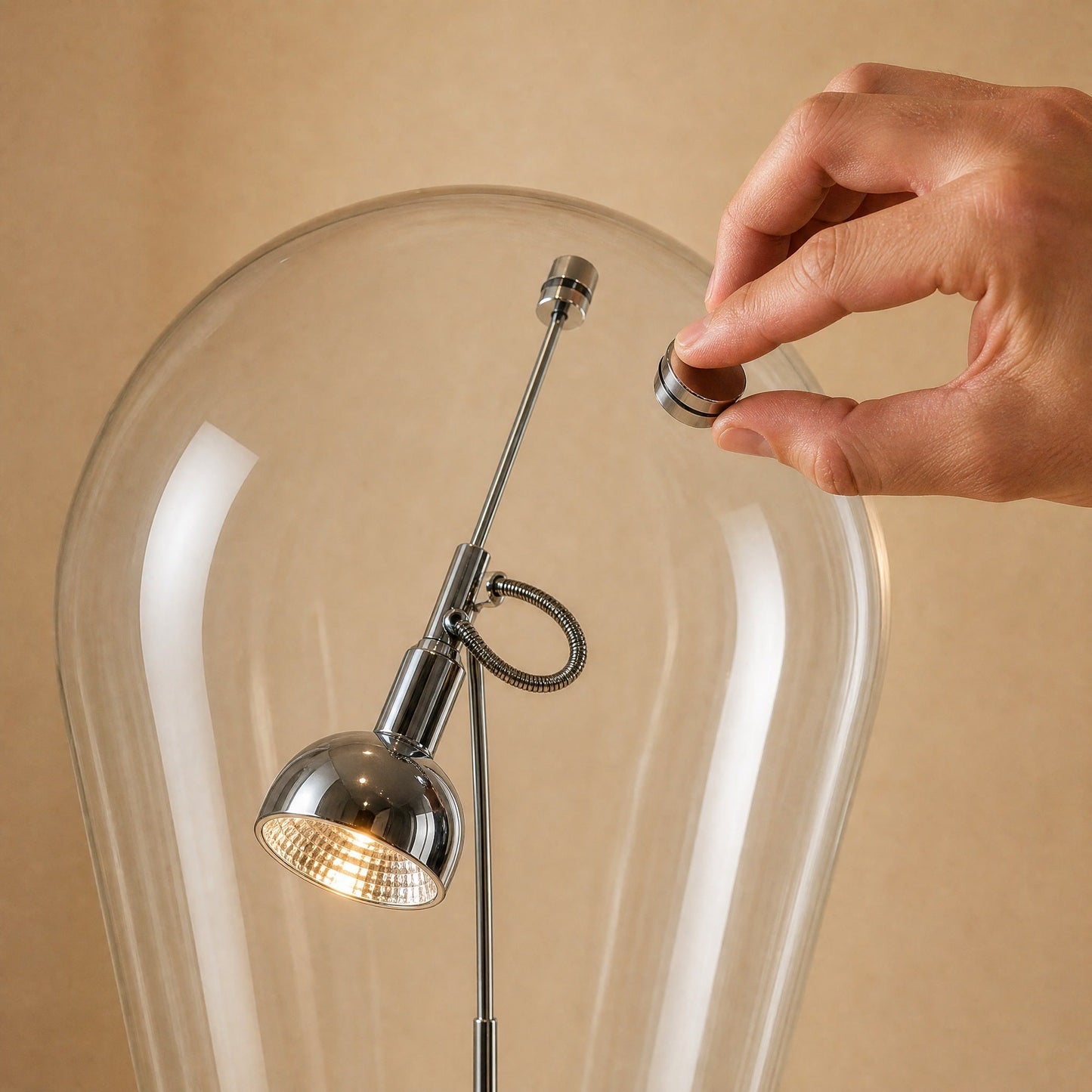 Detail of the magnetic disc that steers the spotlight through the glass, Alrin lamp | Wickleigh