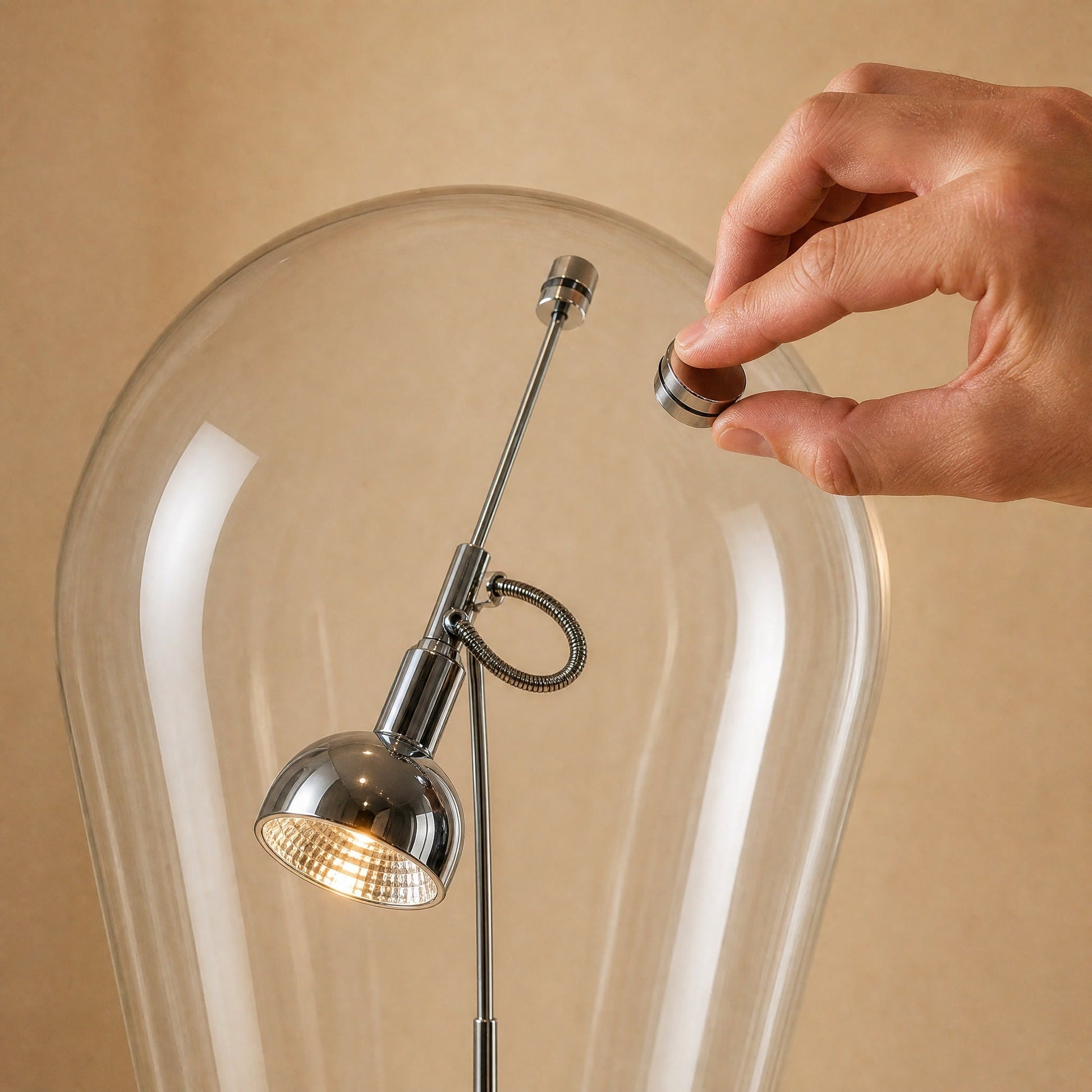 Detail of the magnetic disc that steers the spotlight through the glass, Alrin lamp | Wickleigh