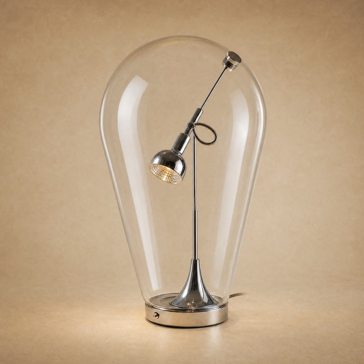 Alrin chrome table lamp, blown glass dome with adjustable spotlight inside | Wickleigh