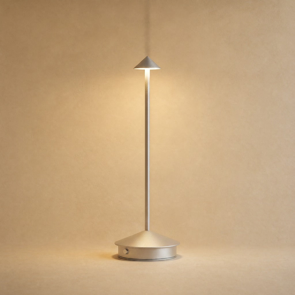 Virren cordless table lamp in silver | Wickleigh