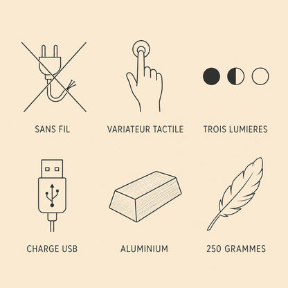 Features of the Virren table lamp: cordless, touch dimmer, USB charging | Wickleigh