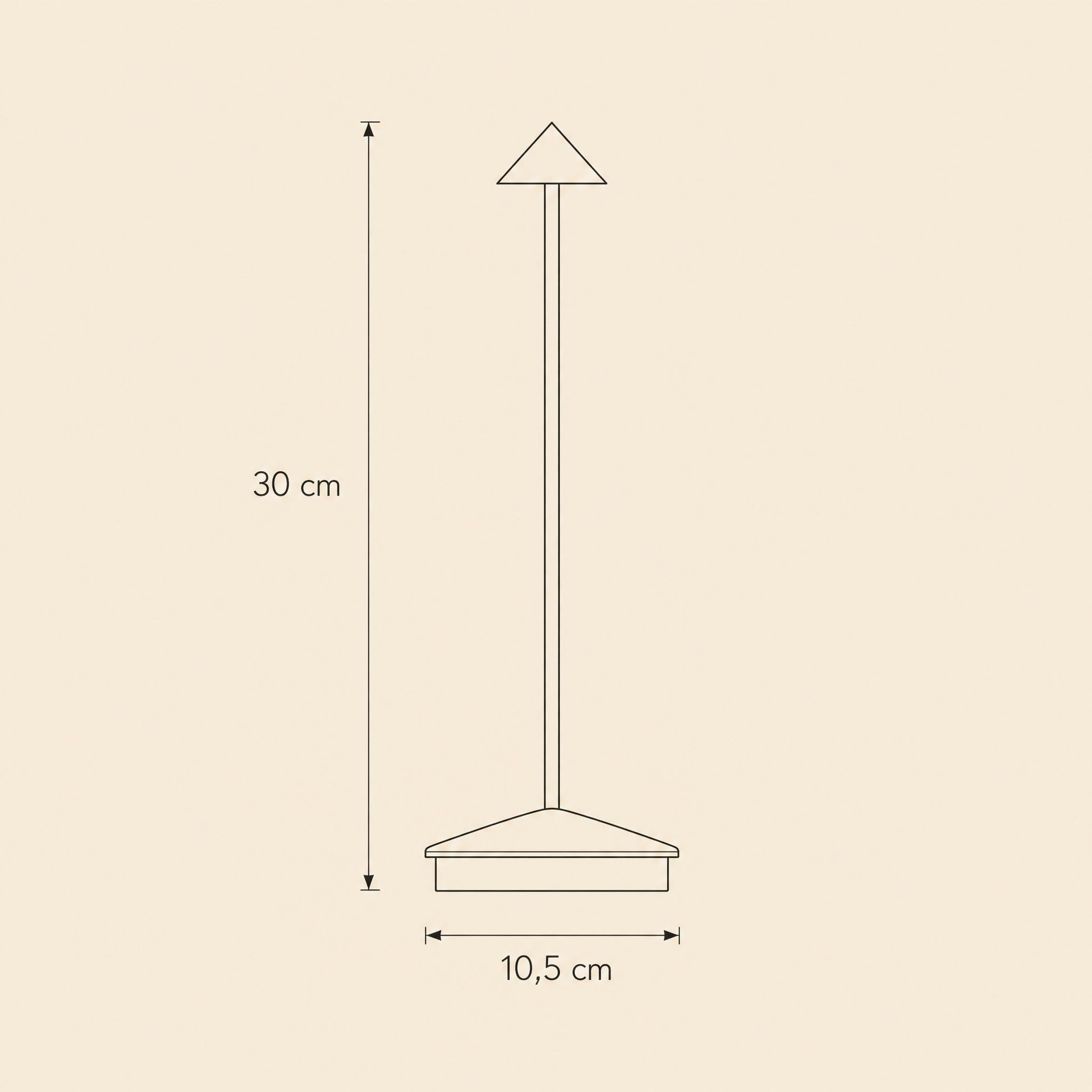 Dimension diagram of the Virren cordless table lamp, 30 cm tall with a 10.5 cm base | Wickleigh