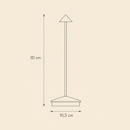 Dimension diagram of the Virren cordless table lamp, 30 cm tall with a 10.5 cm base | Wickleigh
