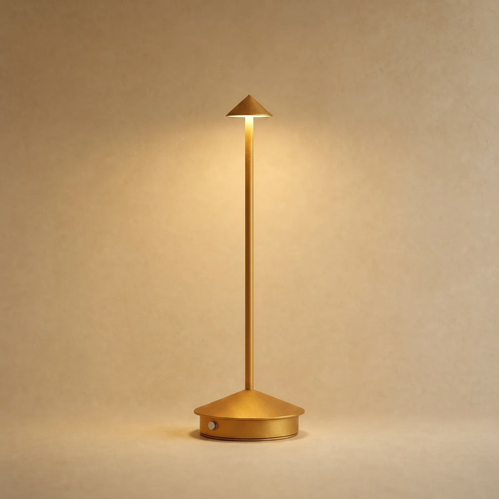Virren cordless table lamp in gold | Wickleigh